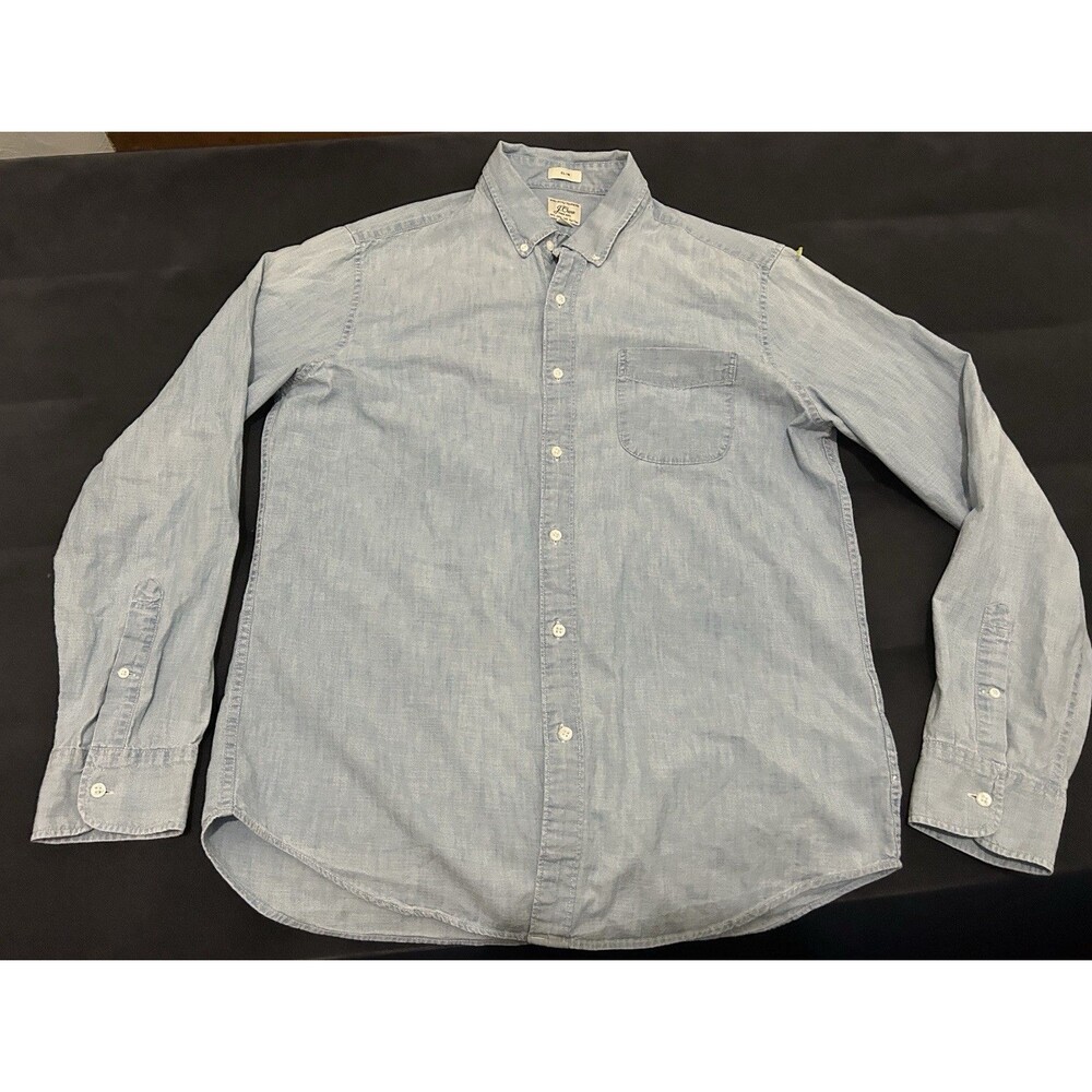 J Crew Chambray Shirt Men’s Large Blue Button Down Slim Organic Cotton AZ210